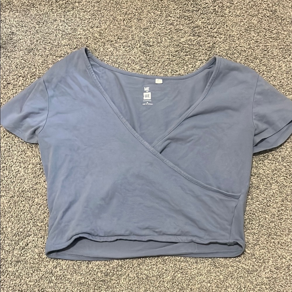 Pacsun Gray Blue Crop Wrap T-Shirt
